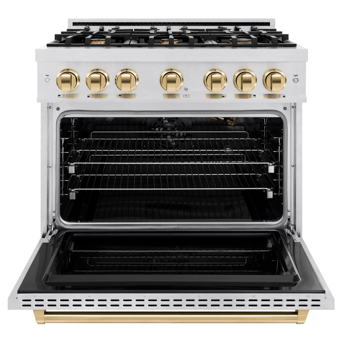 ZLINE - 36 in. Wide 6 Burner Autograph Classic Satin Steel Gas Range with Gold Accents (CGRSZ-36-G) - Stainless Steel