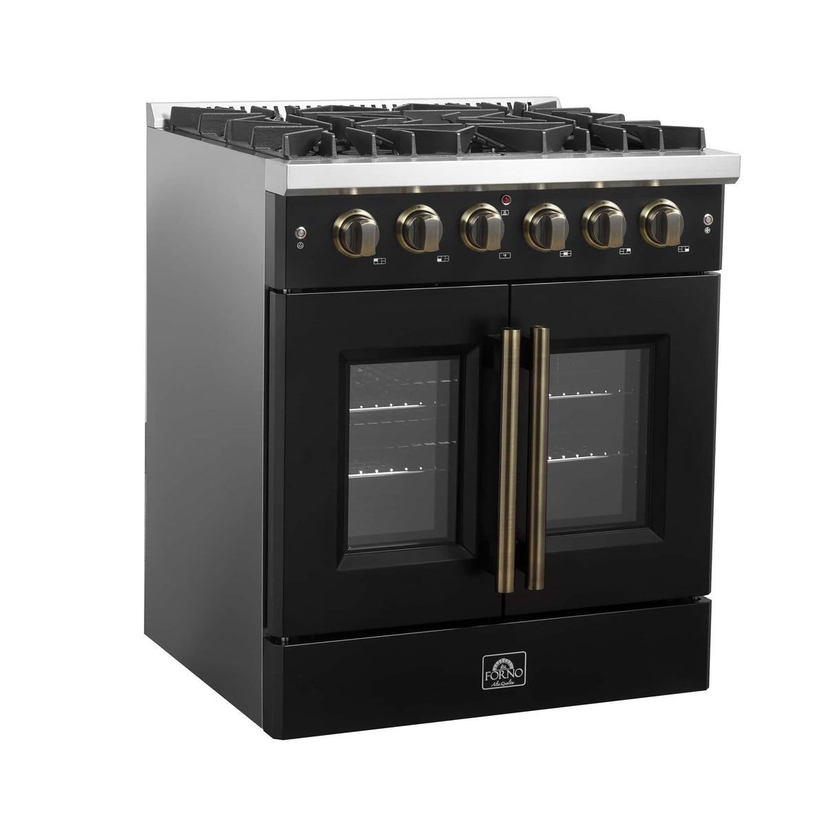 Forno Appliances - 30 in. Wide 5 Burner Galiano 4.32 Cu. Ft. Freestanding Gas Convection Range with French Door Design - Black