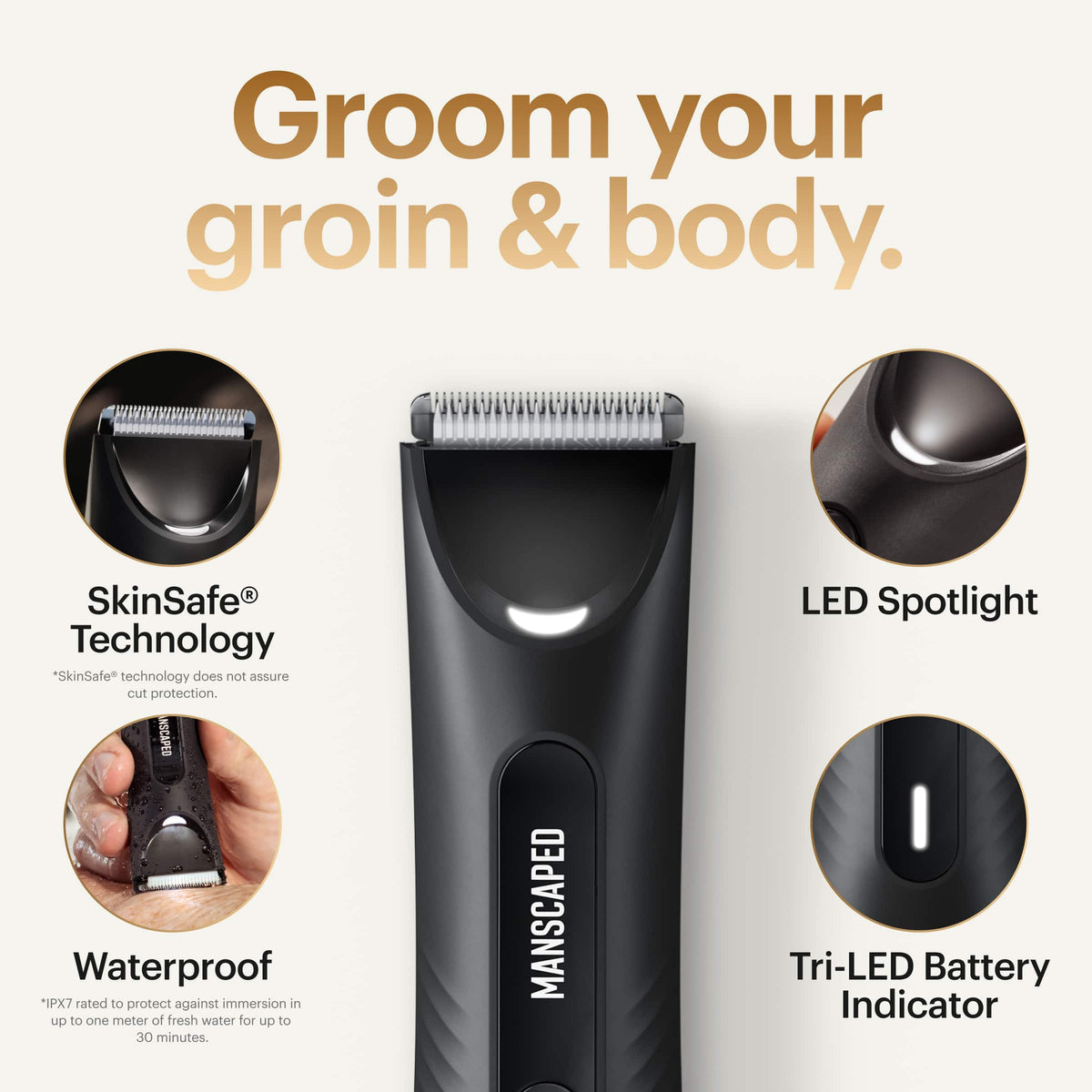 Manscaped - The Lawn Mower 3.0 Plus Essentials Kit, SkinSafe Rechargeable Wet/Dry Groin and Body Hair Trimmer, Grooming Gift Set - Black