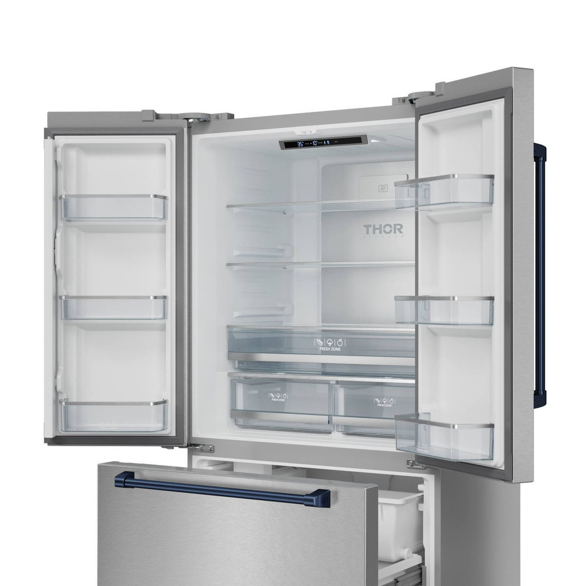 36 in. Wide Gordon Ramsay Series by Thor Kitchen 20.3 Cu. Ft. Counter Depth Refrigerator with Navy Blue Hardware - Stainless Steel