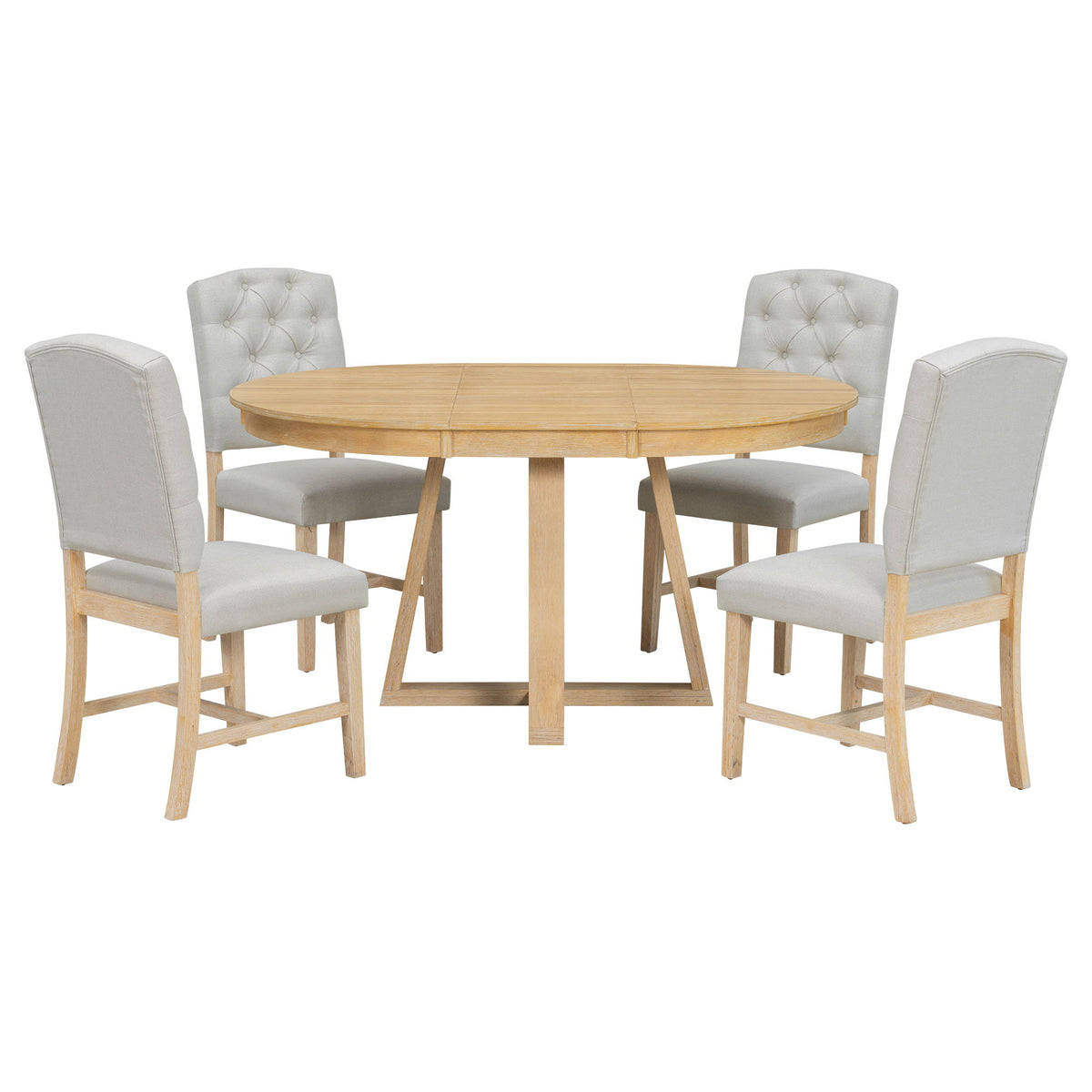 Juego de comedor con mesa redonda extensible y 4 sillas tapizadas
