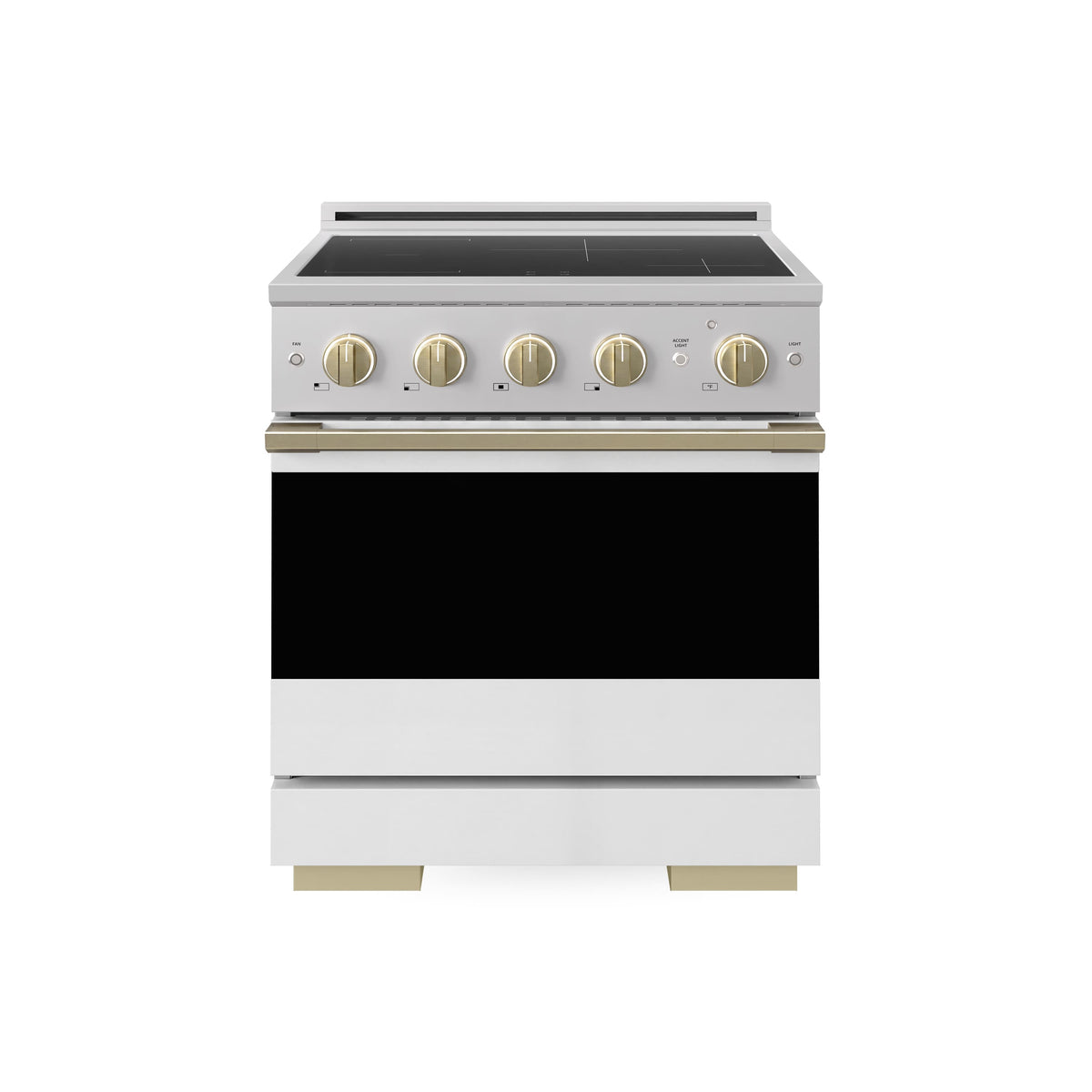 ZLINE - Autograph 30 in. 4.2 cu. ft. Marino Freestanding Induction Range with 4 Burners and Bronze Accents with White Door - White Matte