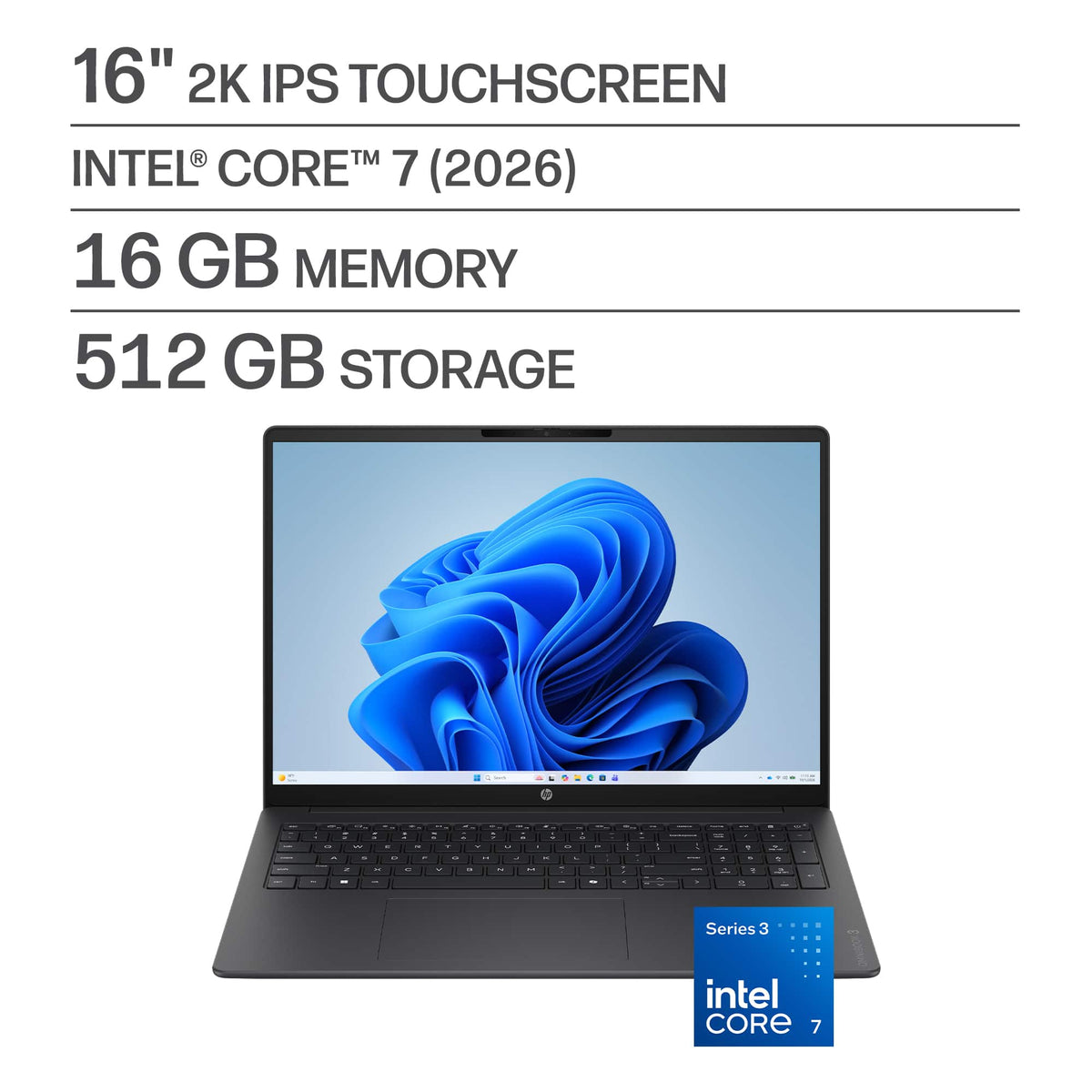 HP - OmniBook 3 - 16" 2K Touchscreen Laptop - Intel Core 7 350 (2026) - 16GB Memory - 512GB SSD - Mica Silver