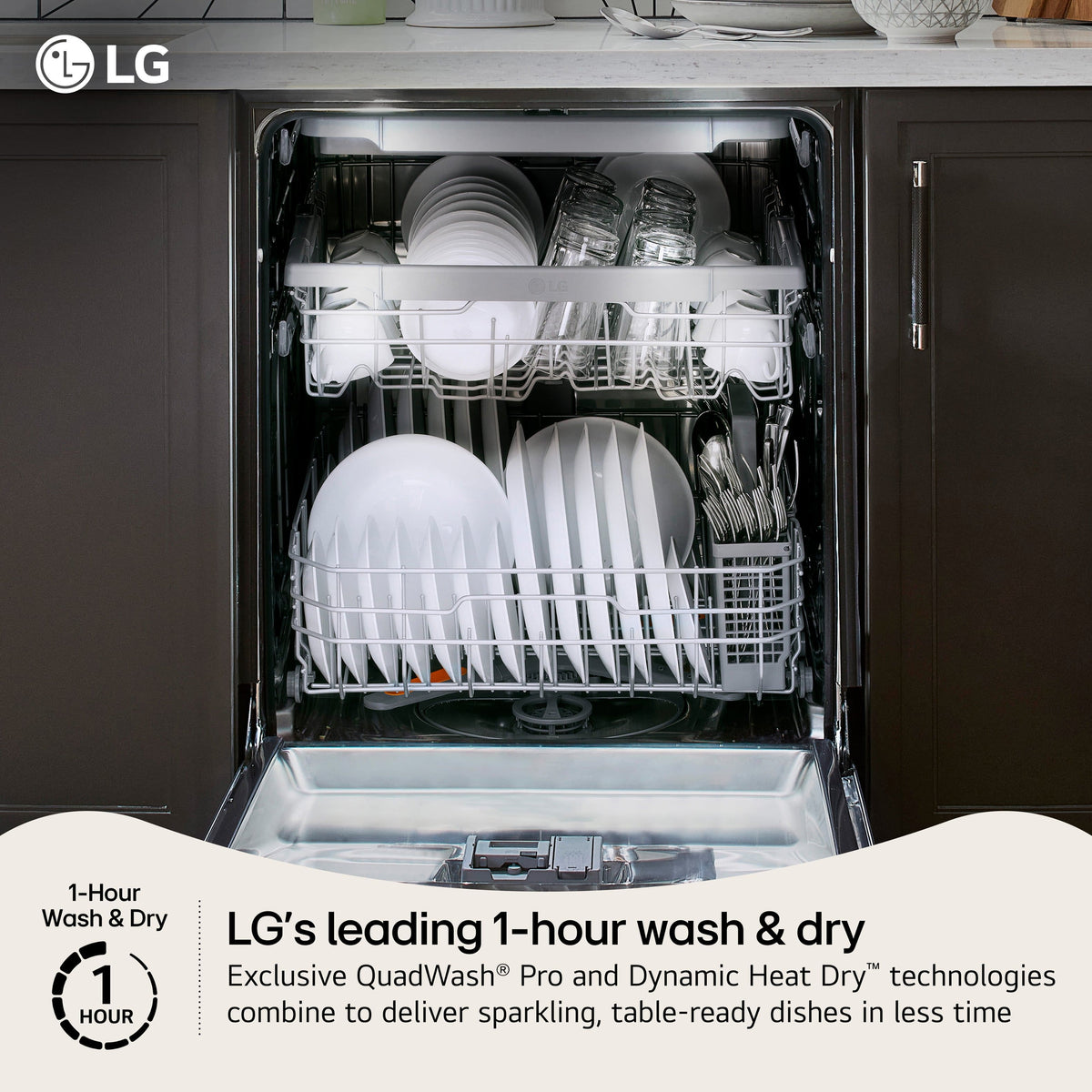 LG - FlushFit 24-in Top Control Smart Built-In Stainless Steel Tub Dishwasher with 3rd Rack, 1-Hour Wash and Dry, 46dBA - Stainless Steel