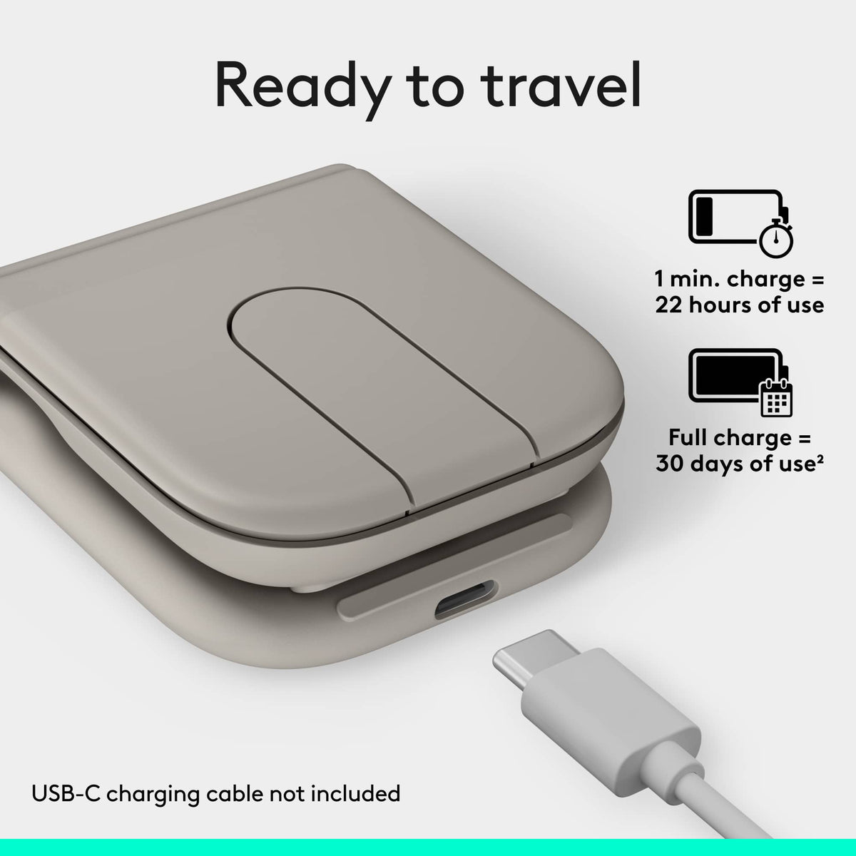 Logitech - Mobi Fold Ultra-Portable Travel Bluetooth Mouse with Touch Scroll and Quiet Clicks - Wireless - Sand