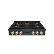 ZLINE - 36 in. Wide 6 Burner AutographParamount DuoPro Gas Rangetop in Black Satin Steel and Bronze Accents (PSRTBSZ-36-CB) - Black Satin Stainless Steel