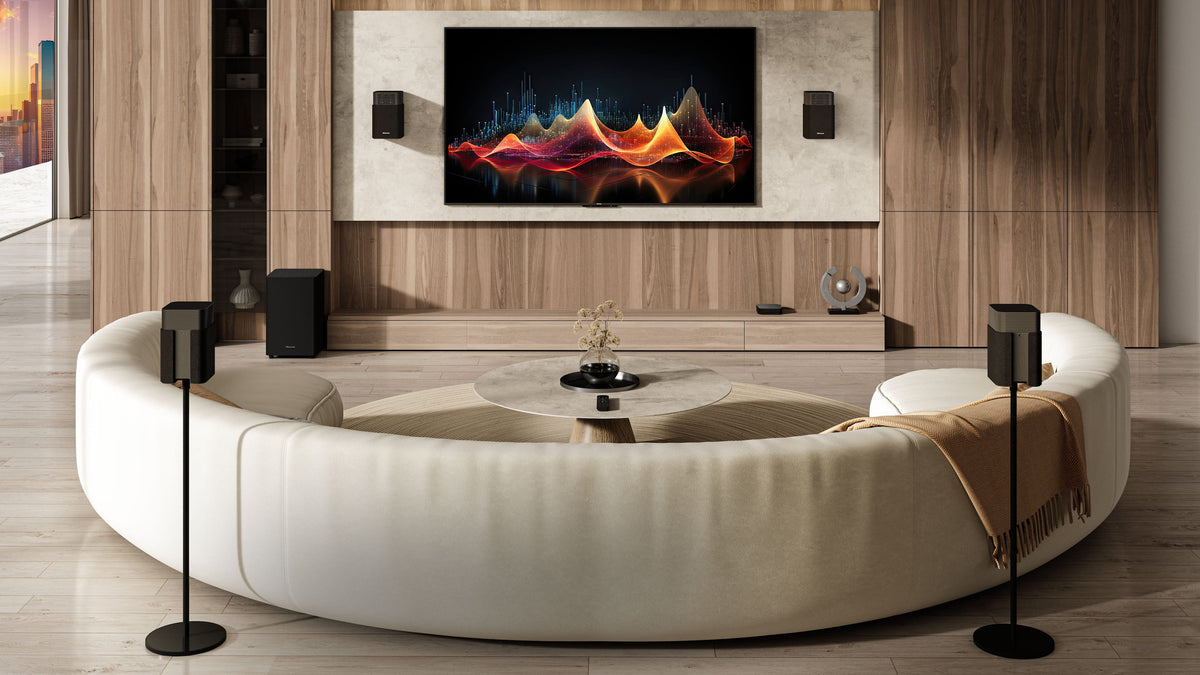 Hisense - 4.1.2 Channel DOLBY ATMOS Home Theater Soundbar tuned by DEVIALET with Wireless subwoofer & 4 Satellite Speakers - Black