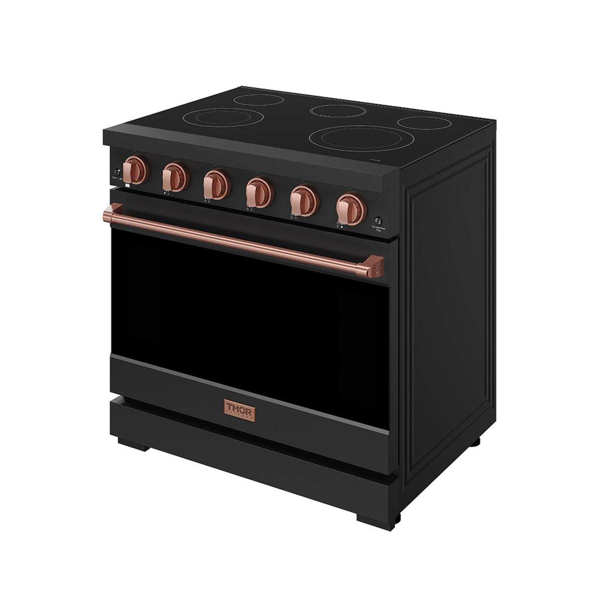 36 in. Wide 5 Elements Gordon Ramsay Series by Thor Kitchen 6.0 Cu.Ft Freestanding Electric Range with Rose Gold Handles - Black