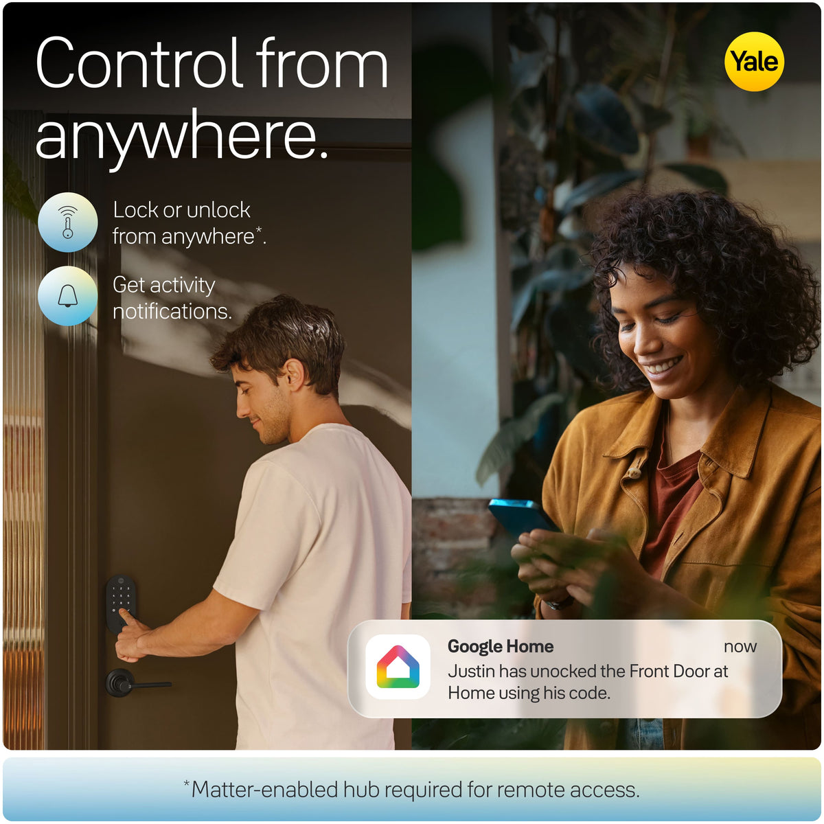 Yale - Smart Lock with Matter, Designed for Google Home; Electronic Deadbolt with Pushbutton Keypad - Matte Black