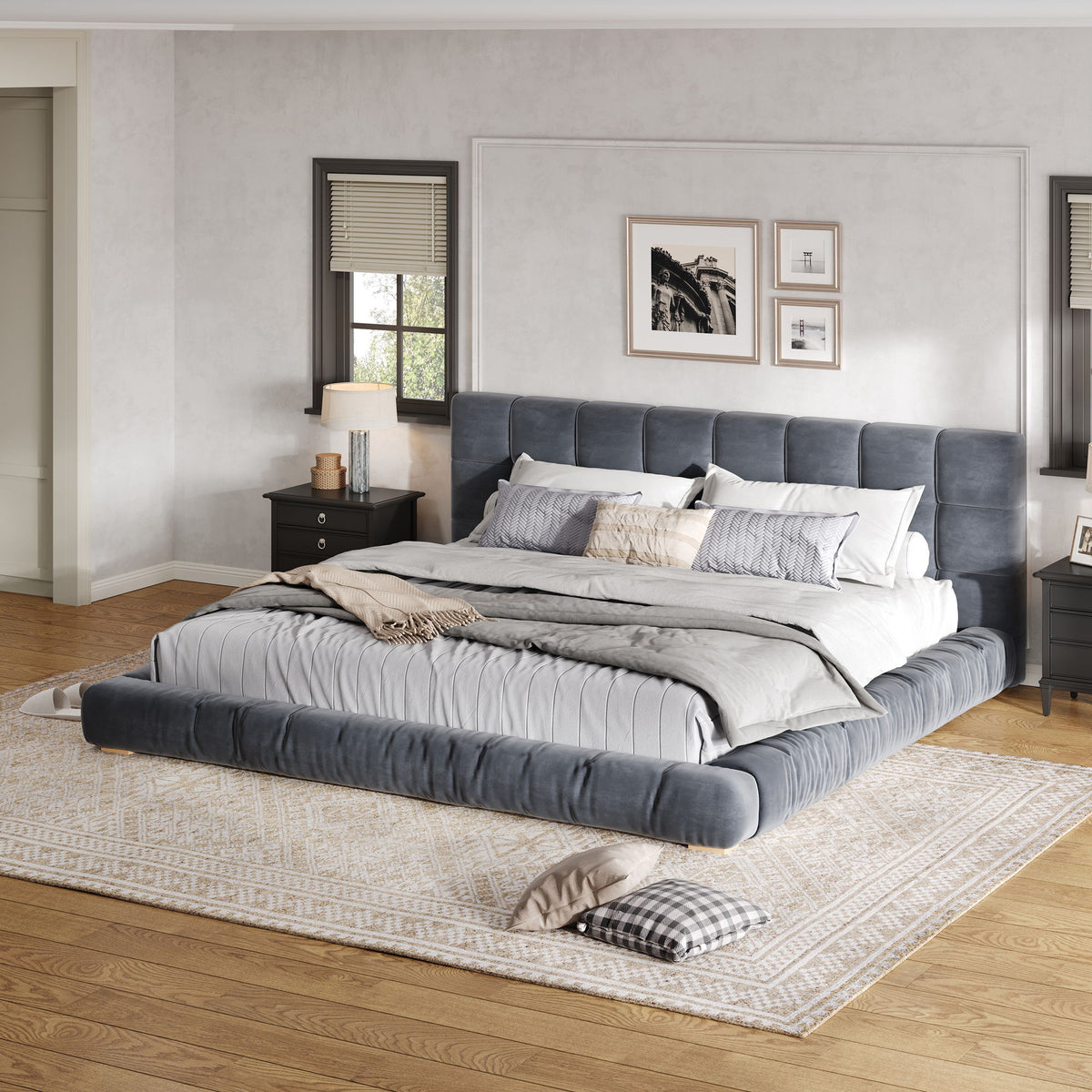 Base de cama tapizada con cabecero capitoné