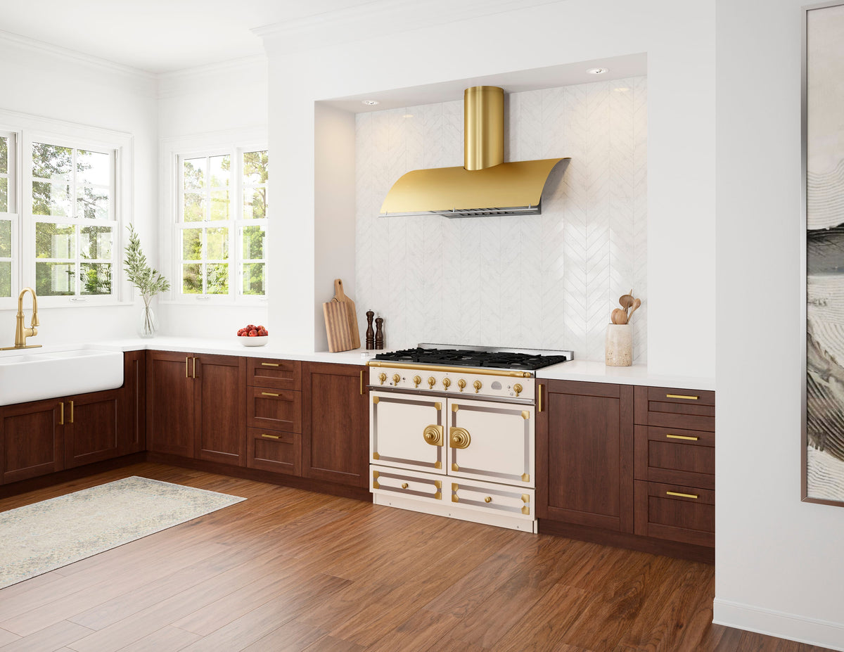 Zephyr - 42 inches - Externally Vented - Shell Range Hood - Gold