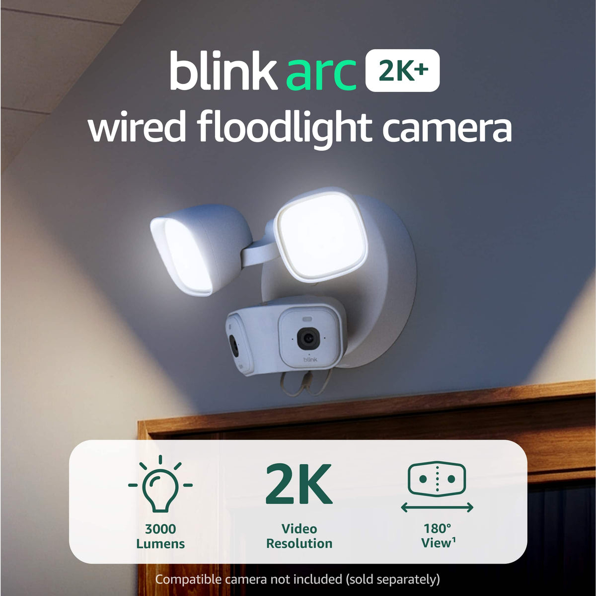 Blink - Arc 2K+ Wired Floodlight Camera (newest model) - Hard Wired smart security, 2K, 180° coverage – 2 cam, 1 mount - White