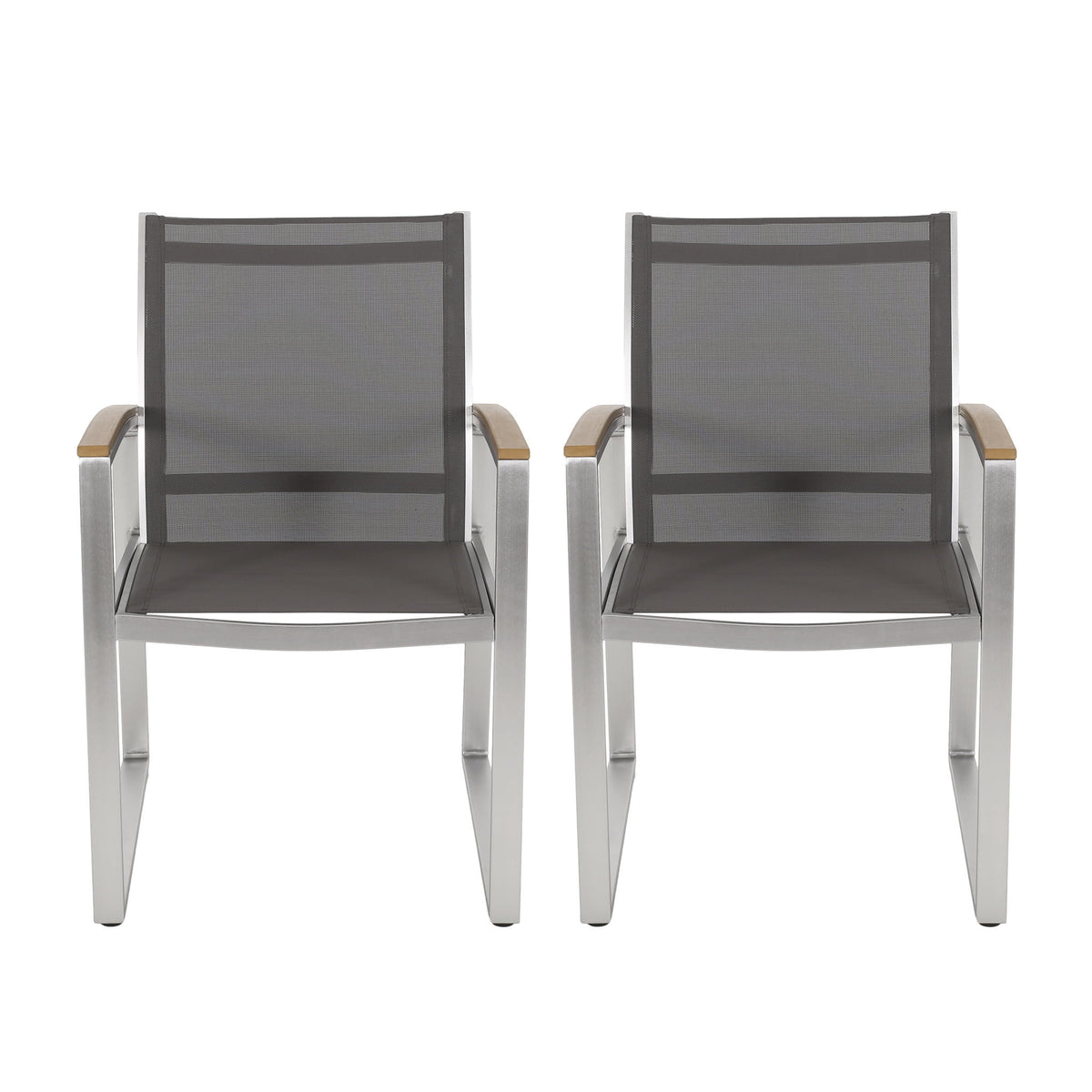 Poetic - Outdoor Dining Chair With Faux Wood Arms And Aluminum Frame (Set of 2) - Gray