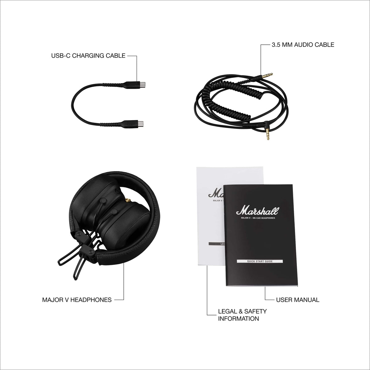 Marshall - Major V Wireless On-Ear Bluetooth Headphones with Lightweight Foldable Design and Microphone for Calls - Black