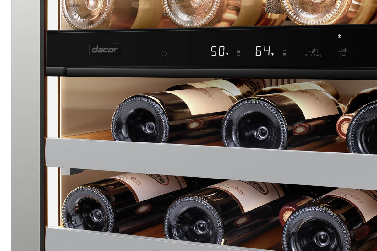 Dacor - 41-bottle 24-Inch Built-In Dual Zone Wine Cellar with Triple-Pane UV Glass and GlideRack System - Custom Panel Ready