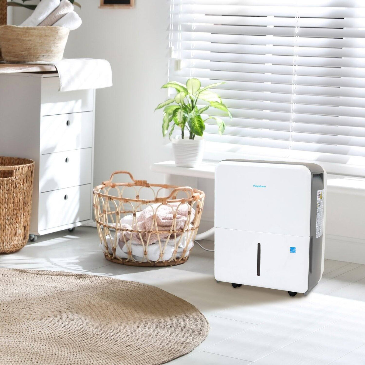 Keystone - 50-Pint 6.35 Quart Dehumidifier with Built-In Pump - White