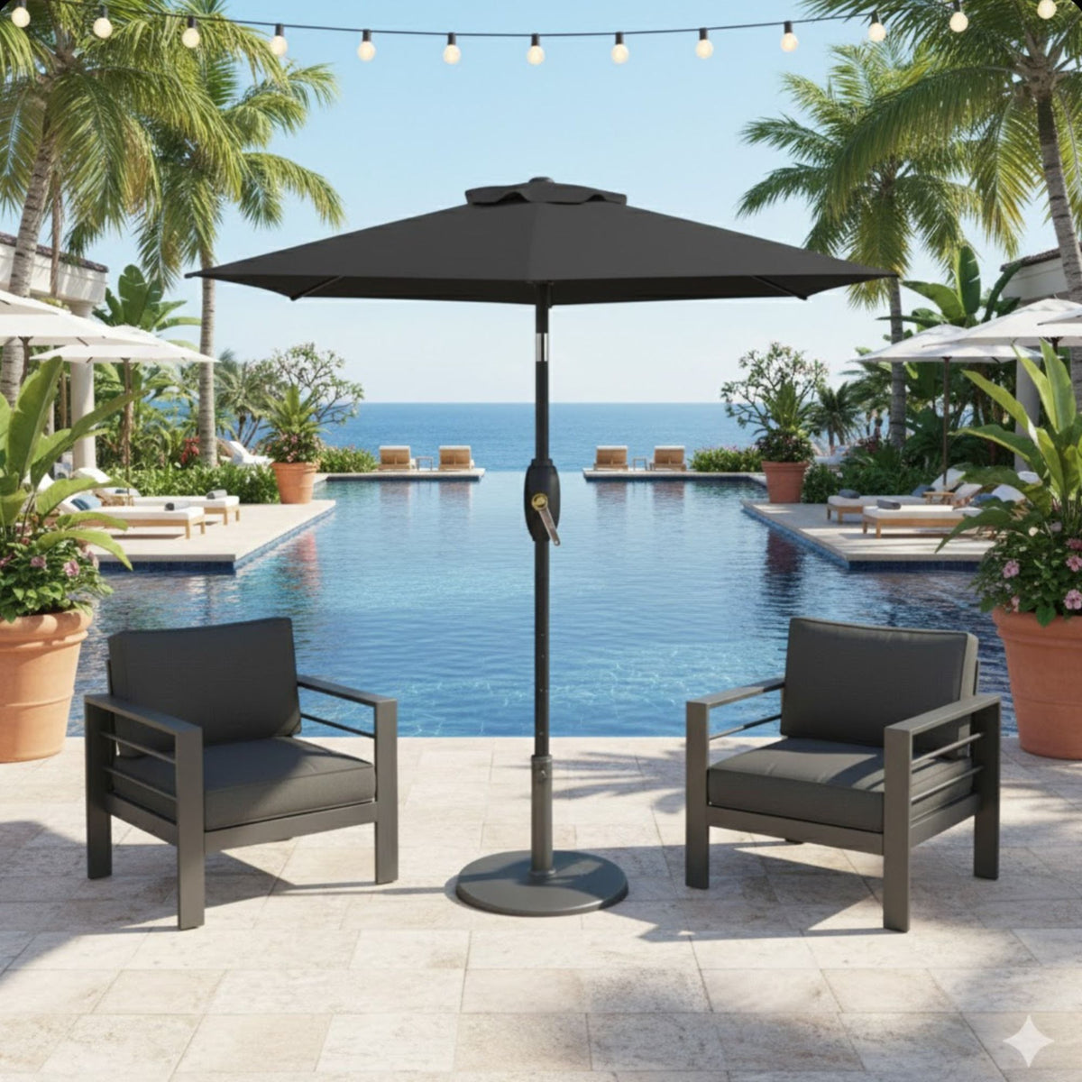 Umbrella With Crank Lift & Tilt, UV-Resistant Canopy For Patio