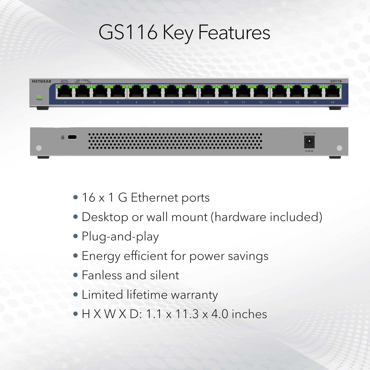 NETGEAR - 16-port Gigabit Unmanaged Ethernet Switch - Gray