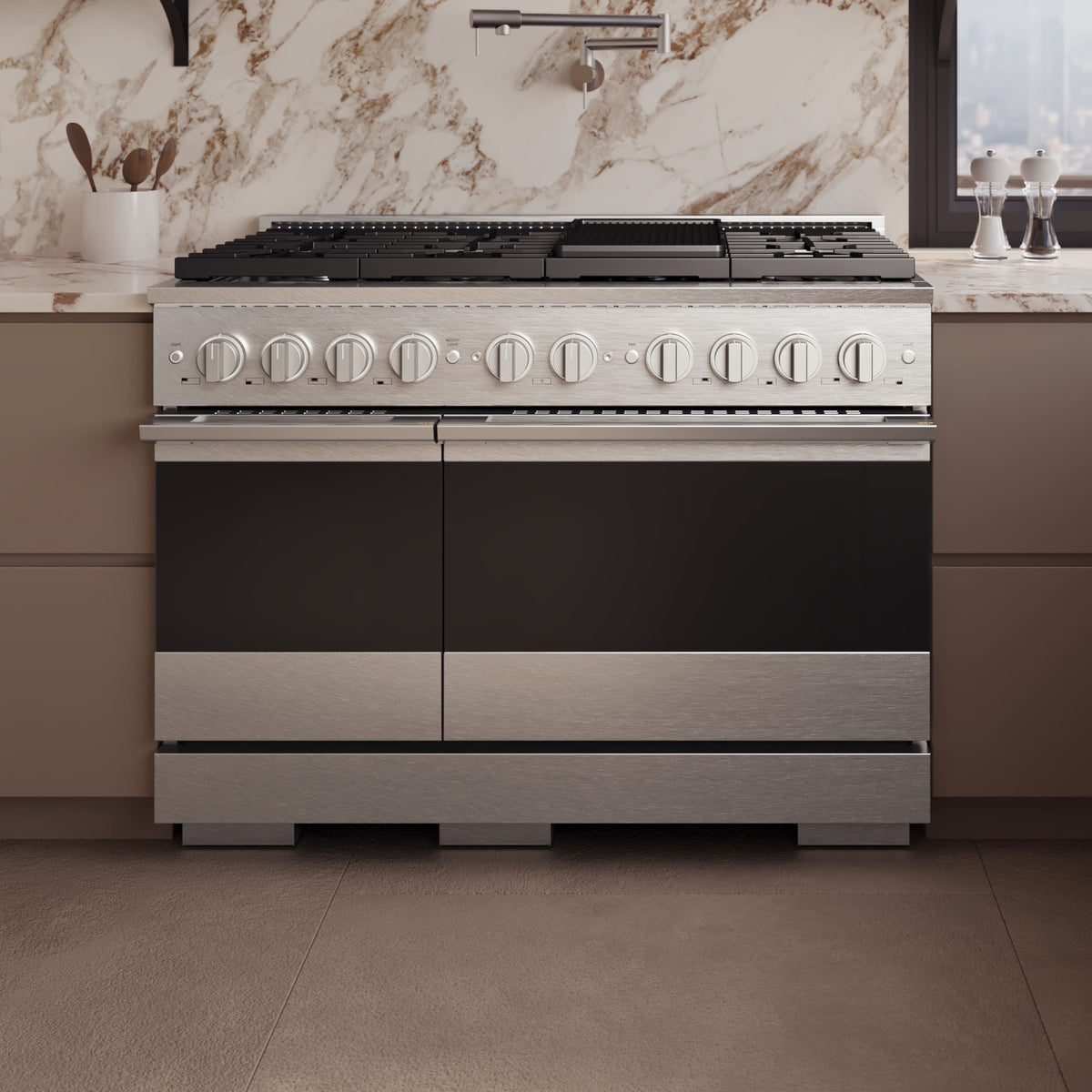 ZLINE - 48 in. 6.7 cu. ft. Marino Dual Fuel Freestanding Range with 8 Gas Burners and Convection Oven in Satin Stainless Steel - Satin Stainless Steel