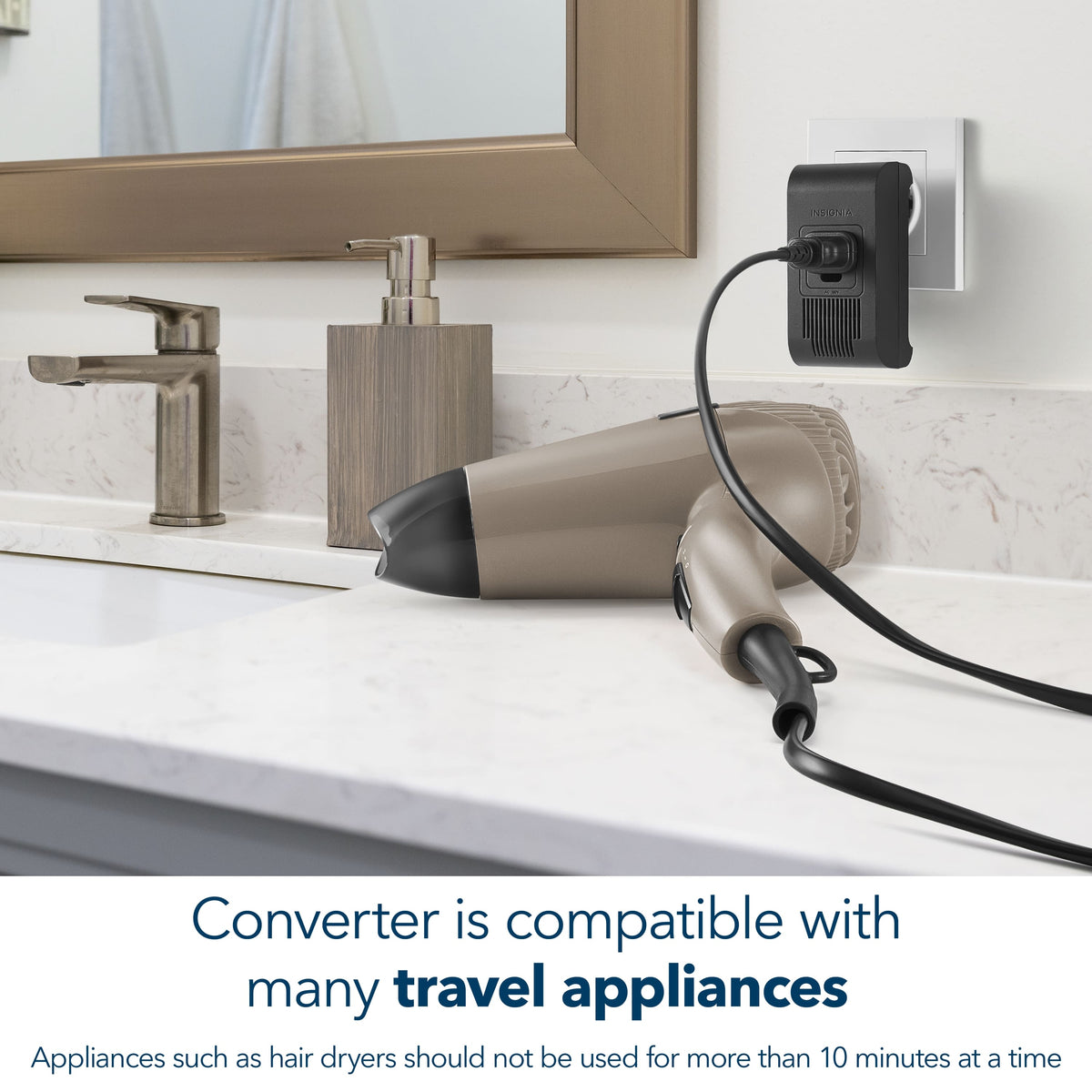 Insignia™ - 2,000W Travel Converter and Plug Adapters - Black