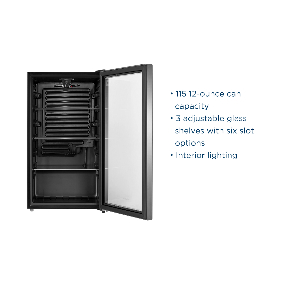 Insignia™ - 115 Can Beverage Cooler with Glass Shelves - Stainless Steel Look