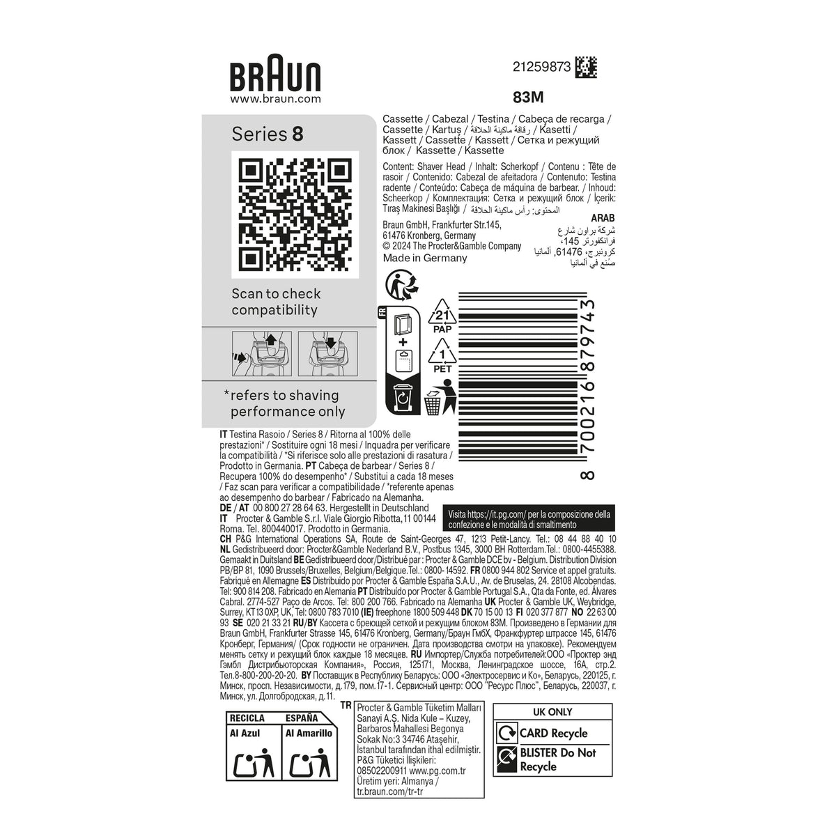 Braun - Series 8 Men's Electric Shaver Head Replacement,Compatible with all 83**s Models - Black