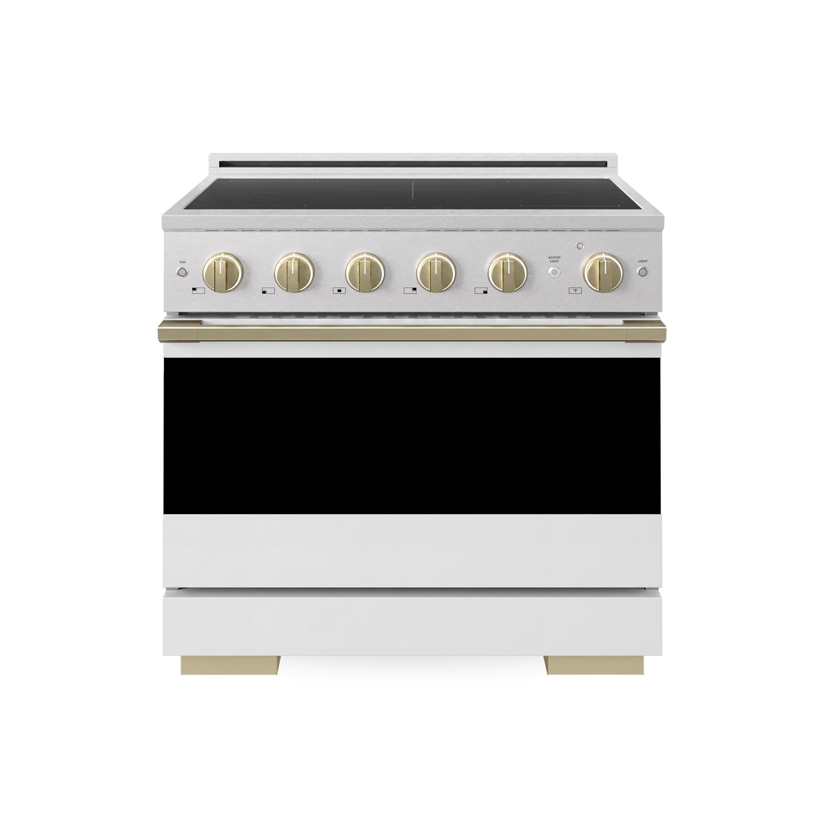ZLINE - Autograph 36 in. 5.2 cu. ft. Marino Freestanding Induction Range in Satin Steel with Bronze Accents & White Door - White Matte