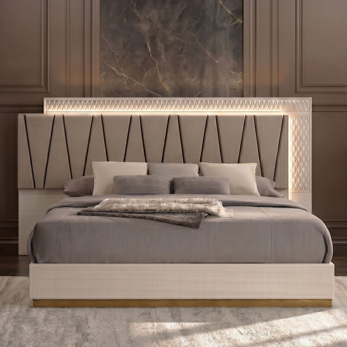Stanley - Cama con cabecero tapizado LED
