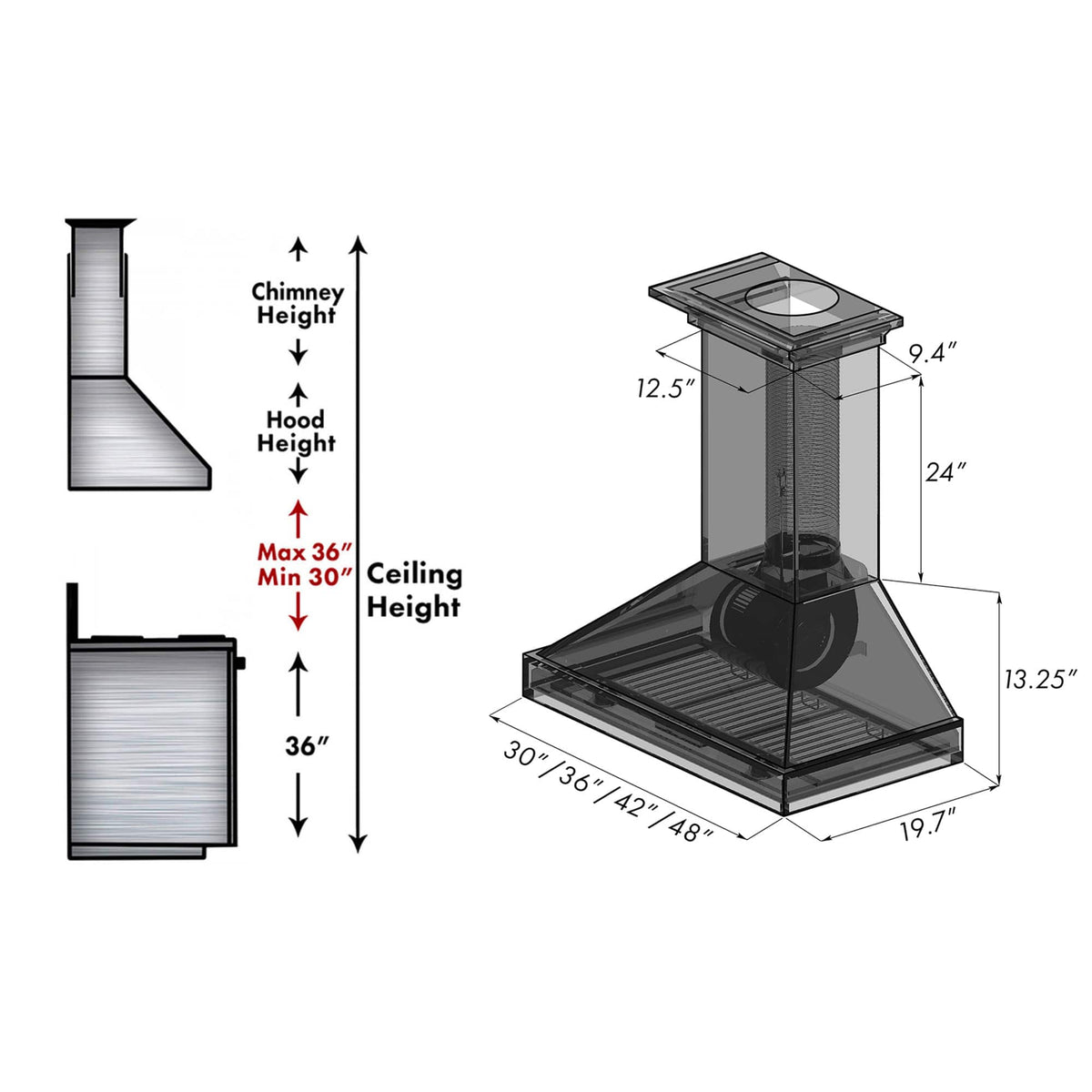 ZLINE - 30 inches - Externally Vented - Wall Range Hood - Walnut