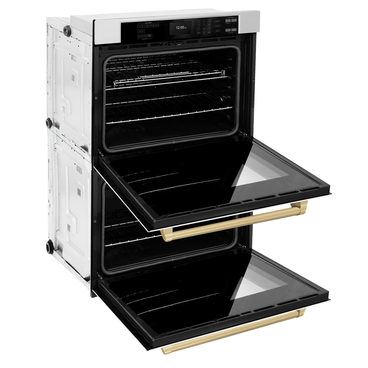 ZLINE - 30 in. Autograph Double Wall Oven w/ Air Fry and White Doors w/ Bronze Handles - Stainless Steel