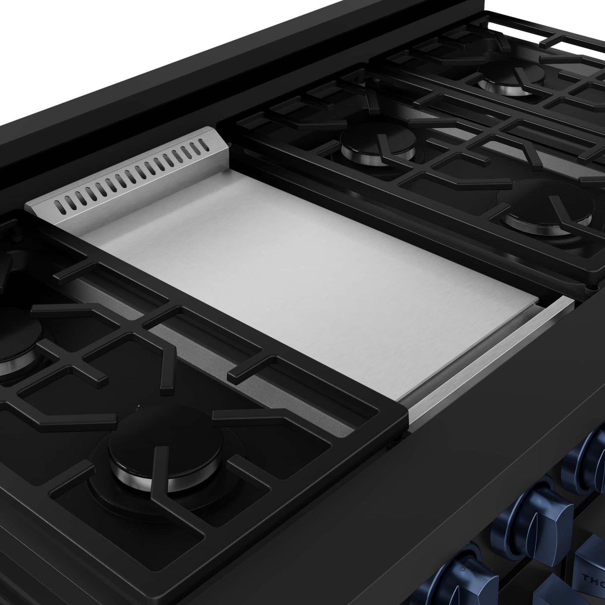 48 in. Wide 7 Burner Gordon Ramsay Series by Thor Kitchen 6.8 Cu. Ft Freestanding Gas Range with Navy Blue Hardware - Black