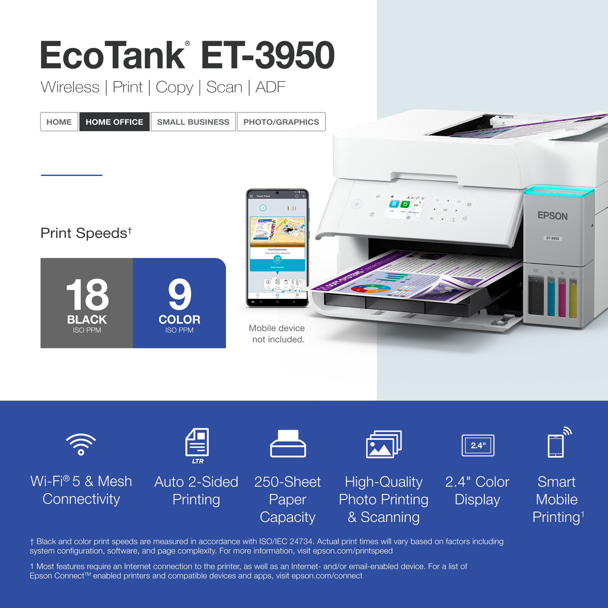 Epson - EcoTank ET-3950 Wireless All-in-One Color Supertank Inkjet Printer - White