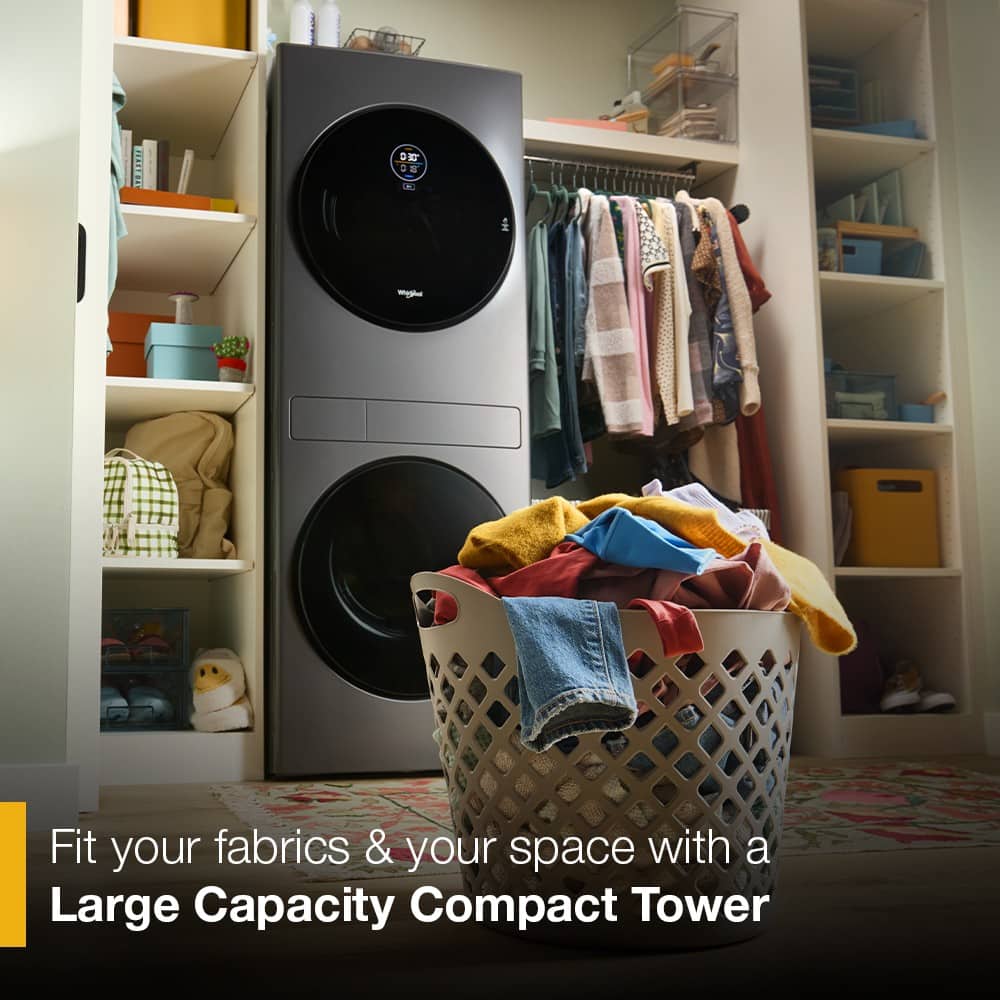Whirlpool - 2.7 Cu. Ft. Washer and 4.3 Cu. Ft. Electric Dryer Ventless Heat Pump Laundry Tower and Energy Star - Titanium Metallic