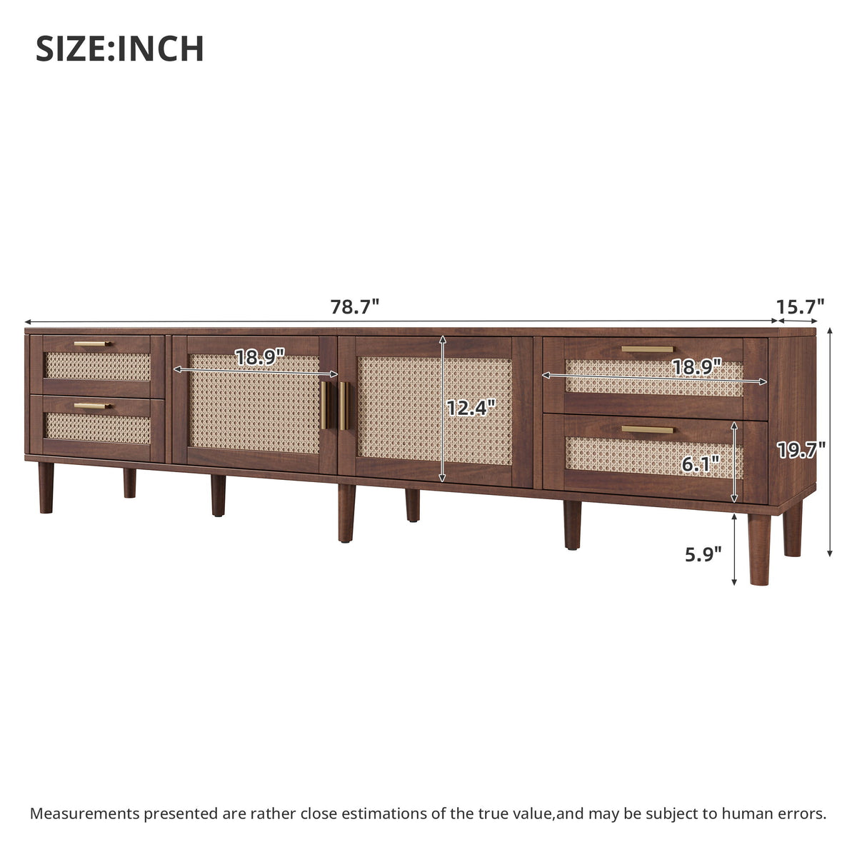 TV Stand, Media Console With 4 Drawers, Soft Closing Hinges - Dark Brown