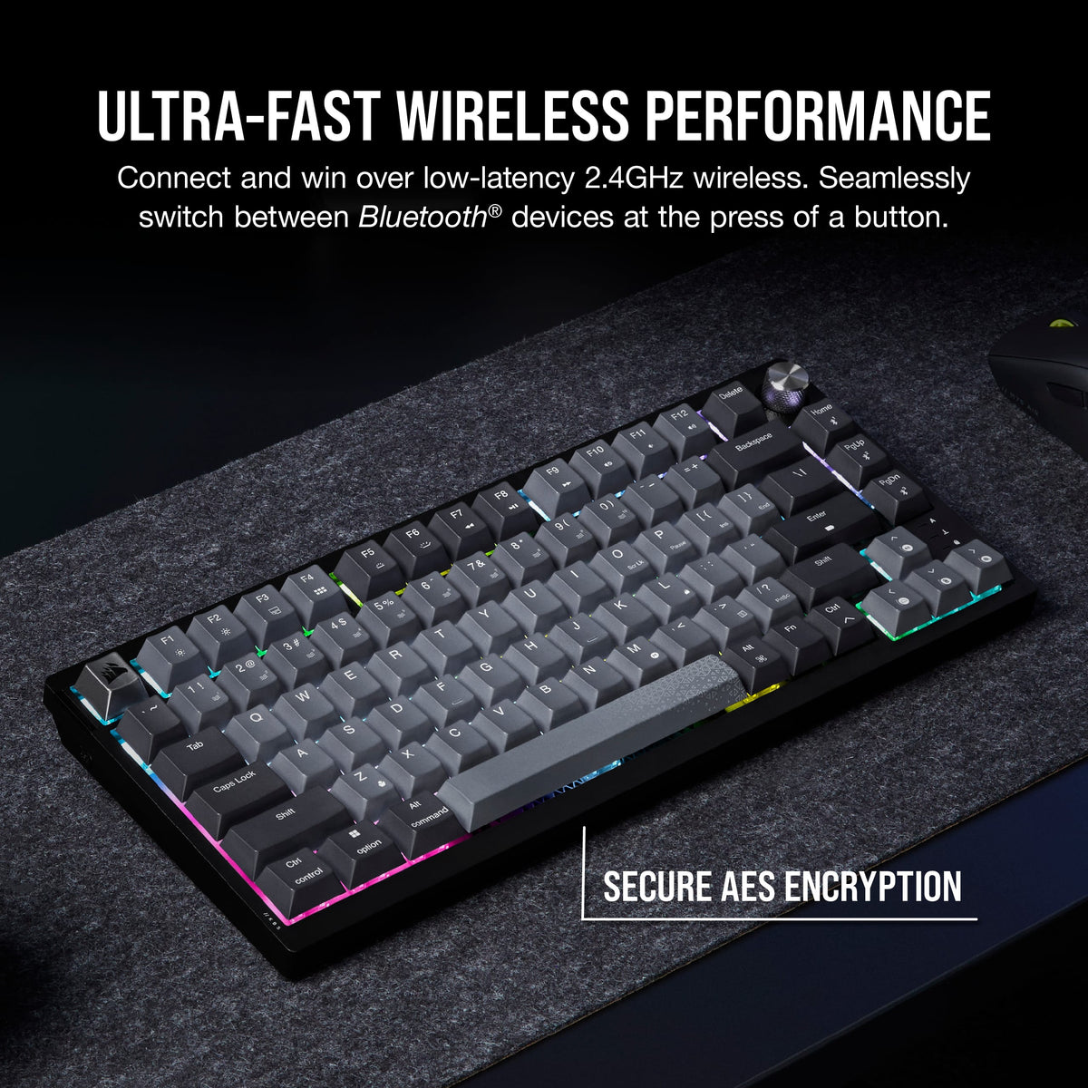 CORSAIR - K65 PLUS RGB 75% Wireless Mechanical Pre-Lubricated MLX Red Linear Switch Gaming Keyboard with Hot-Swappable Switches - Black/Gray