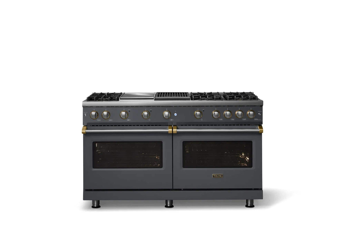 Viking - 60"W. Pro5S  8.0 Cu. Ft. Freestanding Sealed 6 Burner LP Gas Convection Range/Griddle/Dbl Oven-Cast Black/Brushed Brass - Cast Black