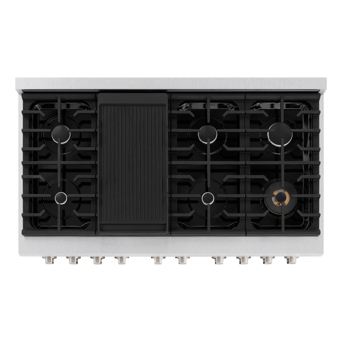 48 in. Wide 8 Burner ZLINE Paramount Satin Dual Fuel Range (SDRS-BLM-48) - Satin Steel/Black Matte