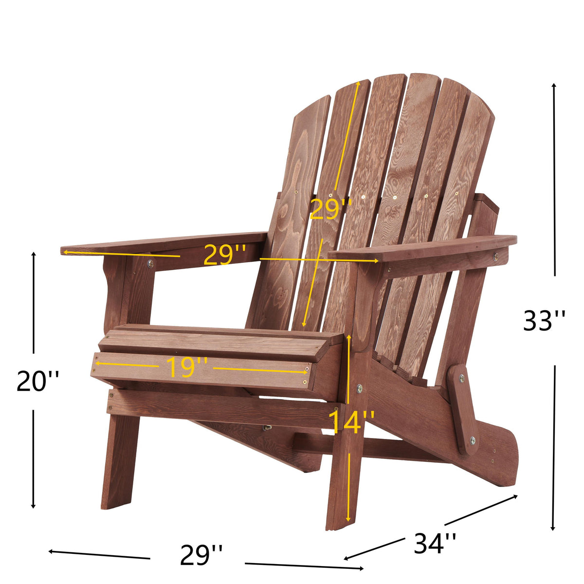 Sillón de jardín Adirondack plegable de gran tamaño, Silla de patio para jardín