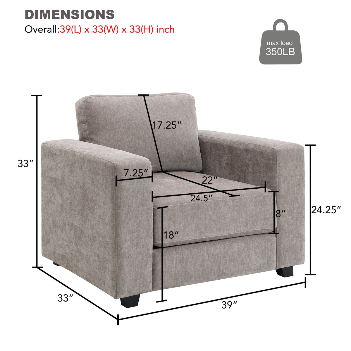 Oversized Accent Chair With Widen Arm For Living Room