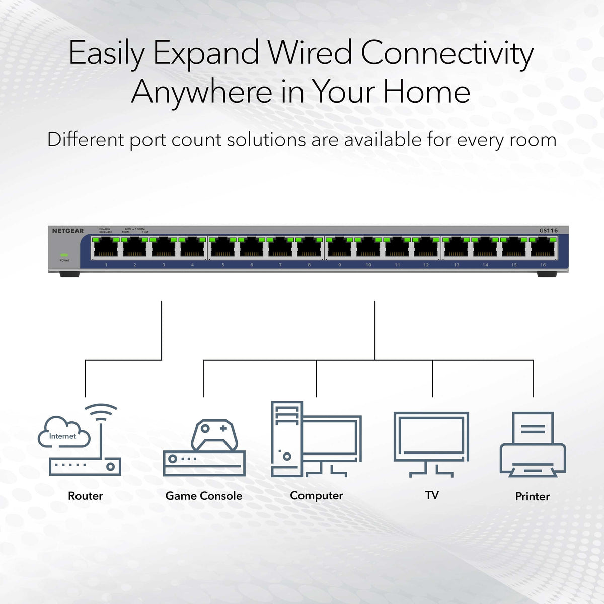 NETGEAR - 16-port Gigabit Unmanaged Ethernet Switch - Gray