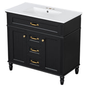 Mueble de baño con lavabo, cajón superior abatible, puertas de cierre suave, 2 cajones de almacenamiento