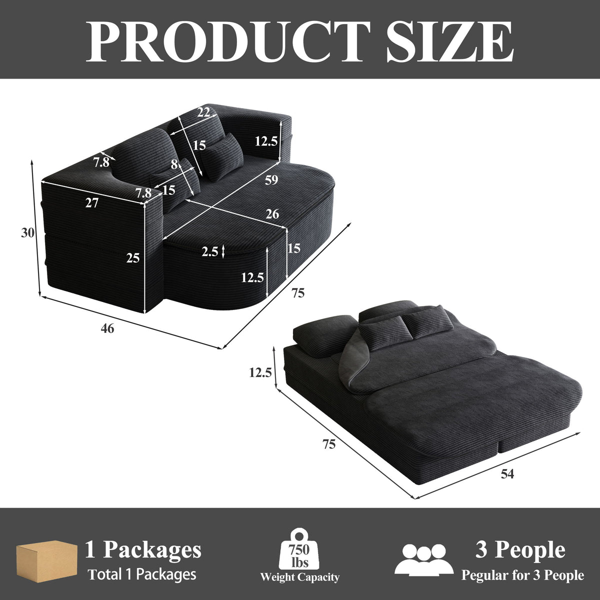 Sofá Cama Plegable 2 en 1 con Manta Multifuncional