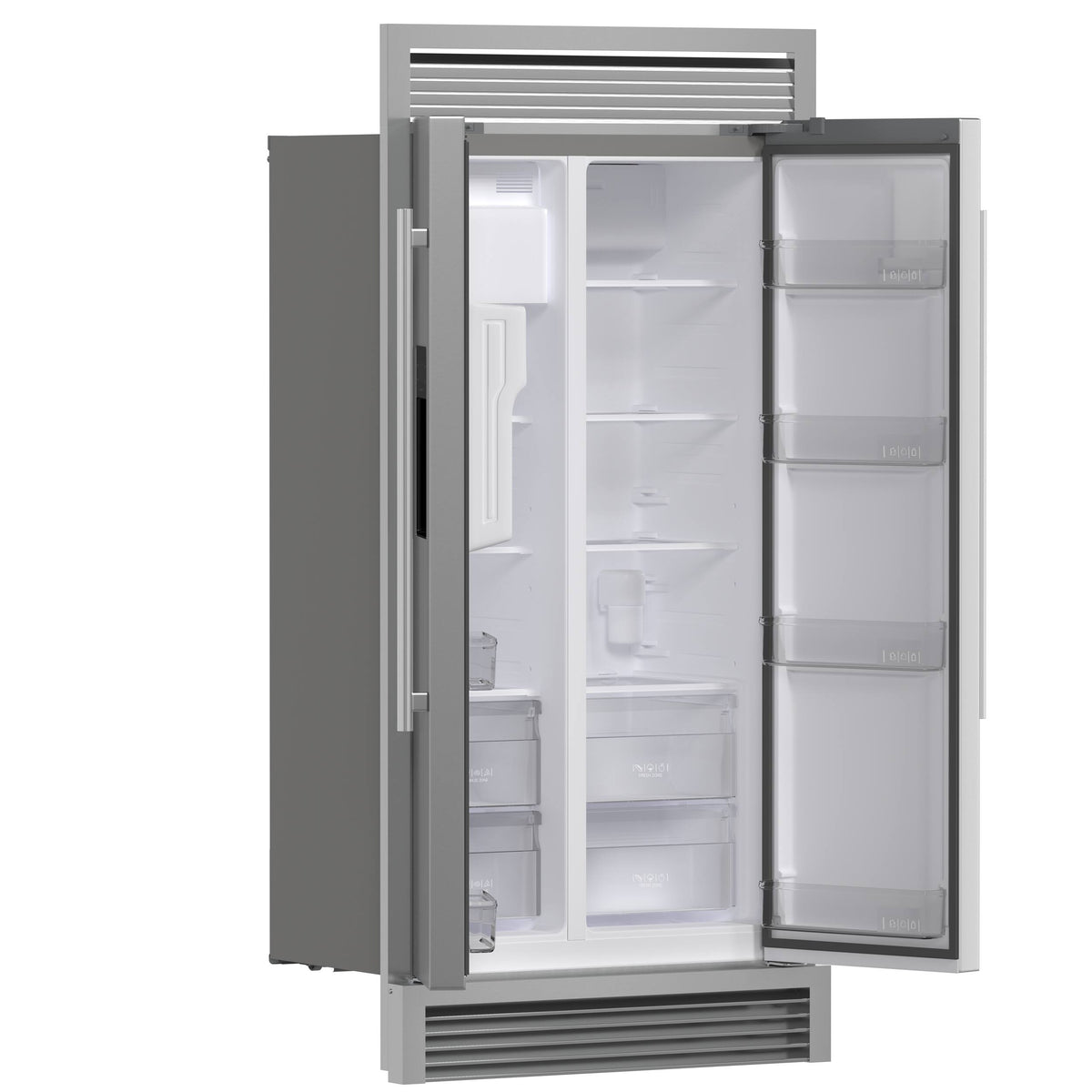 Forno Appliances - 36 in. Wide Salerno 20 Cu. Ft. Side-by-Side Refrigerator with Extendable Decorative Trim Grill - Stainless Steel