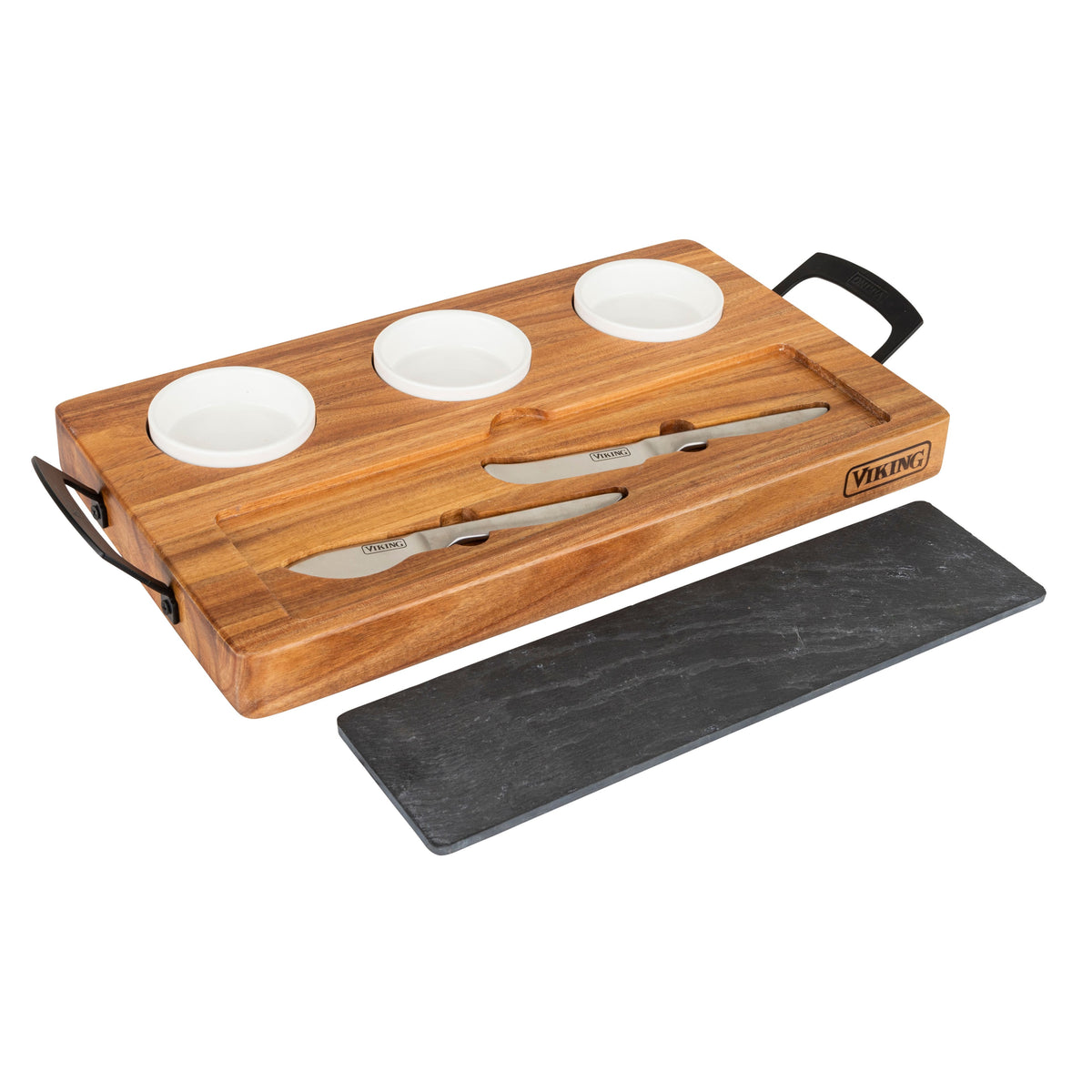 Viking - 7-piece Acacia Wood Slate Cheese Board-Charcuterie Set - Multicolor