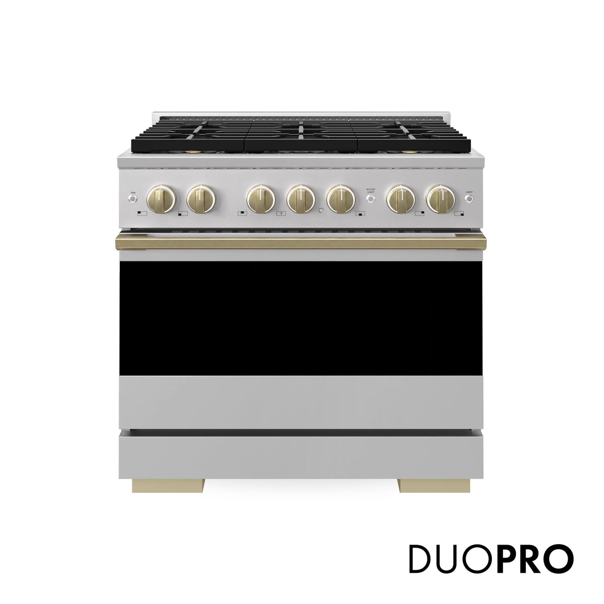 ZLINE - Autograph 36 in. 5.2 cu. ft. Marino Freestanding DuoPro Dual Fuel Range with Convection Oven & Bronze Accents - Stainless Steel