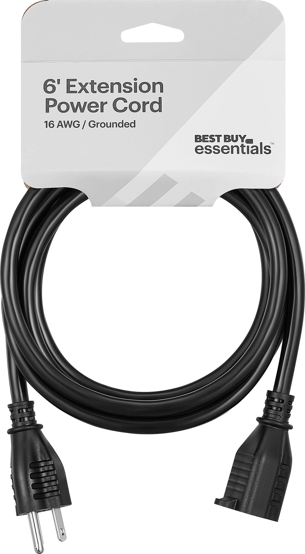 Best Buy essentials™ - 6’ 16ga Indoor/Outdoor Extension Power Cord - Black