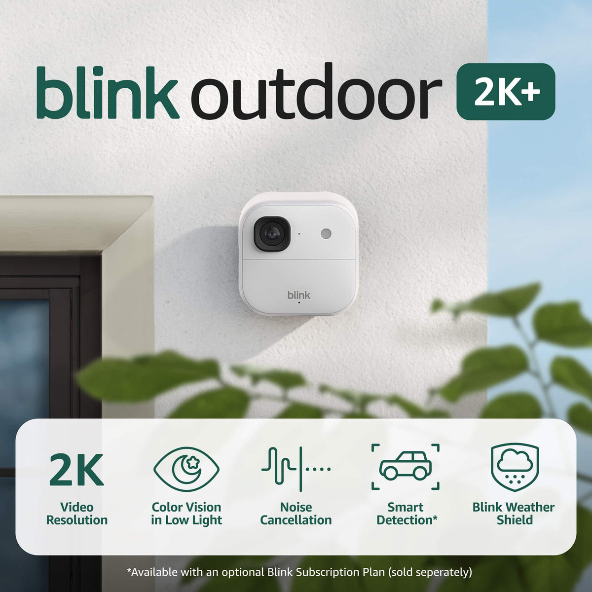 Blink - Outdoor 2K+ Wireless Smart Security Camera, 2K video, Two-way audio, Noise Cancellation, Smart detection Add-onCam - White