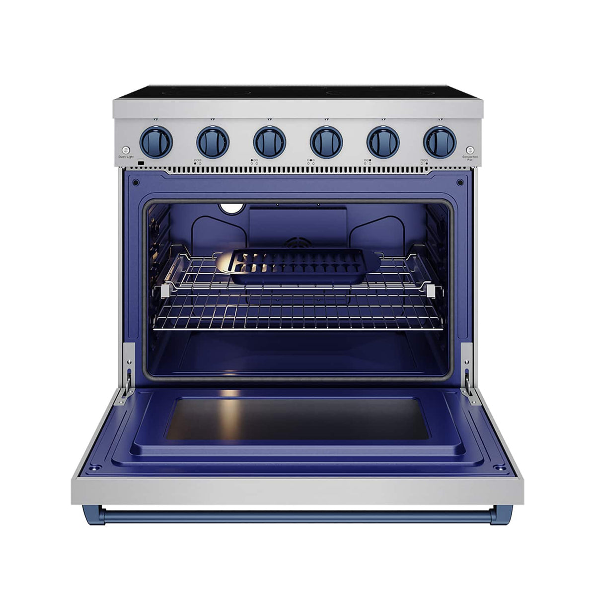 36 in. Wide 5 Elements Gordon Ramsay Series by Thor Kitchen 6.0 Cu.Ft Freestanding Electric Range with Navy Blue Handles - Stainless Steel