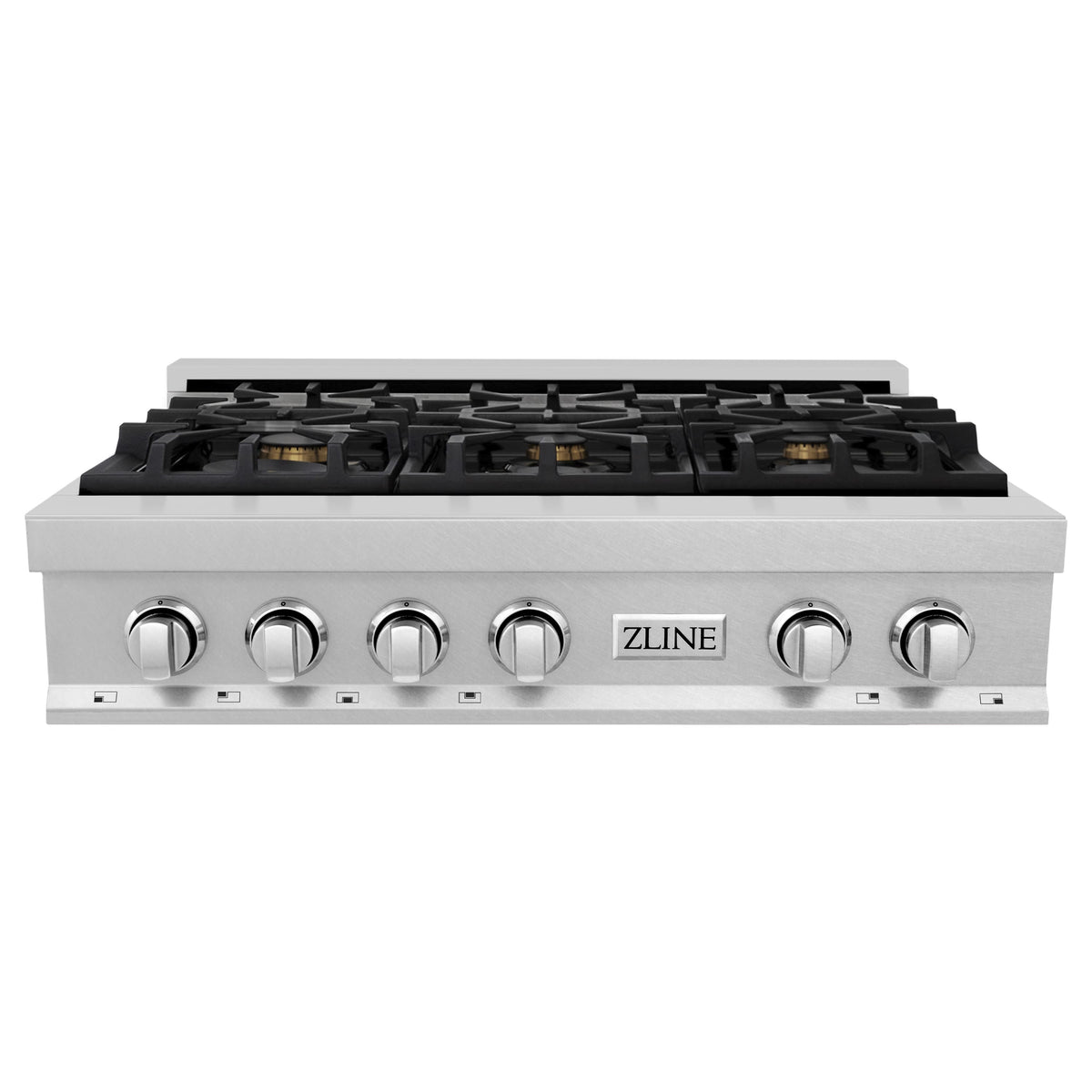 ZLINE - 36 in. Legacy Gas Rangetop with 6 Brass Burners and Porcelain Cooktop in Satin Steel - Satin Stainless Steel