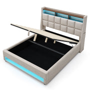 Cama con plataforma con almacenamiento hidráulico, iluminación LED y estación de carga